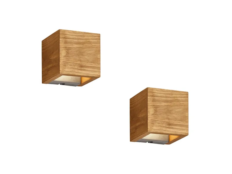 LED Wandleuchte, Dimmfunktion, LED fest integriert, Warmweiß, 2er SET innen Wandbeleuchtung indirekt aus Holz, dimmbar 11 x 11cm de Trio en Beige – photo produit