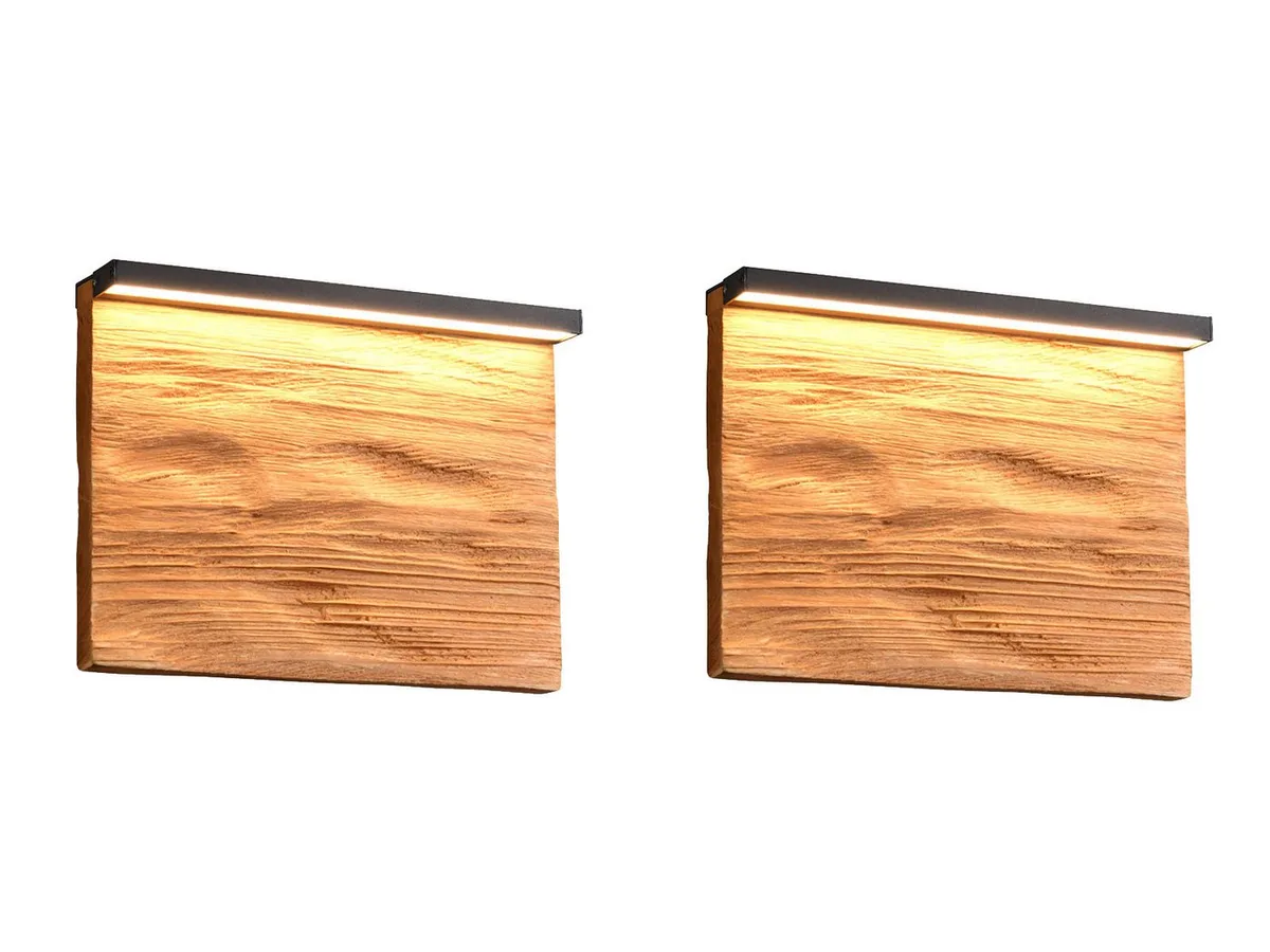 LED Wandleuchte, Dimmfunktion, LED fest integriert, warmweiß, 2er Set indirekte Wandbeleuchtung innen flach-e Holzlampe-n, B: 20cm fra Trio i Brun – produktbillede