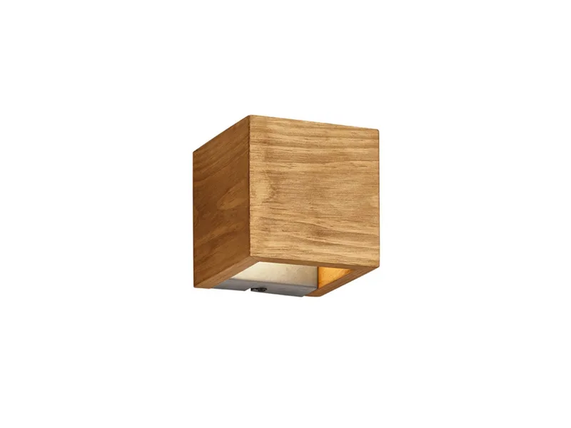 LED Wandleuchte, Dimmfunktion, LED fest integriert, warmweiß, kleine Holz-Lampe innen, indirekte Wand-Beleuchtung, Würfel 11 x 11cm de Trio en Beige – photo produit