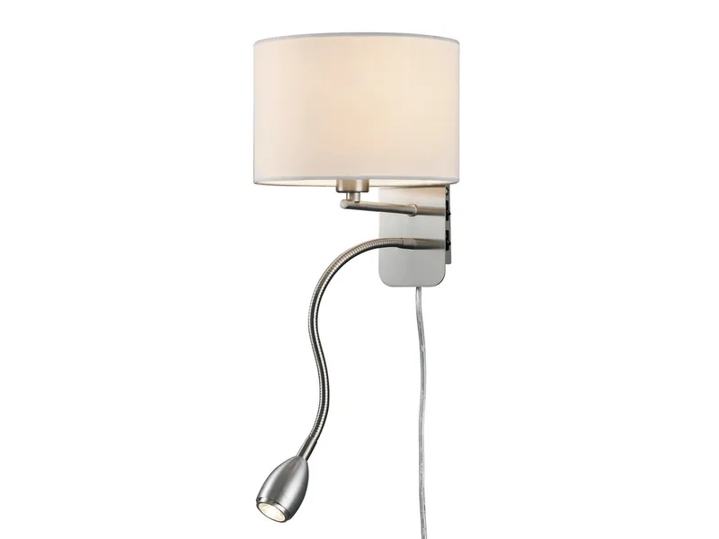 LED Wandleuchte mit Leselampe & Schalter Höhe 23,5cm, dimmbar, LED fest integriert, LED wechselbar, Warmweiß, innen Wand-Lampe mit Kabel und Stecker, Nachttischlampe Bett de Trio en Argent, Blanc – photo produit