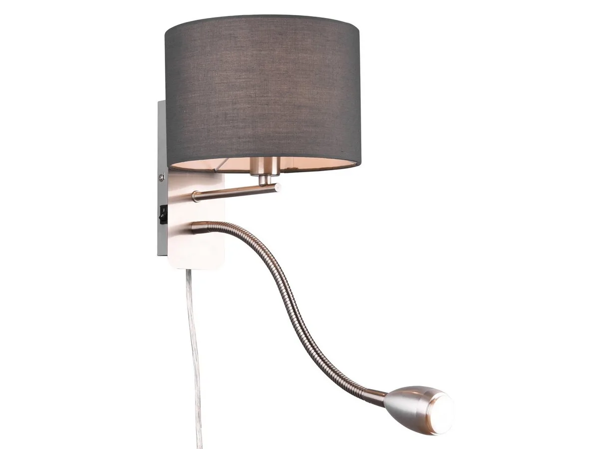 LED Wandleuchte mit Leselampe & Schalter Höhe 23,5cm, dimmbar, LED fest integriert, LED wechselbar, Warmweiß, innen Wand-Lampe mit Kabel und Stecker, Nachttischlampe Bett von Trio in Grau, Silber – Produktfoto