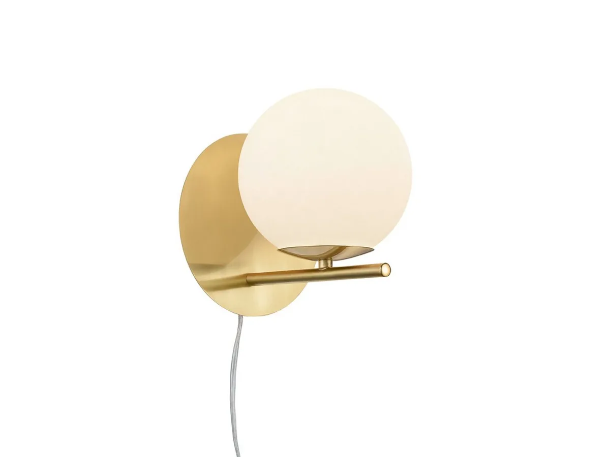 LED Wandleuchte mit Schalter, Kabel & Stecker, Höhe 21cm, dimmbar, LED wechselbar, Warmweiß, Retro Wand Nachttischlampe für innen mit Glas-Kugel inkl. Leuchtmittel de Trio en Or – photo produit