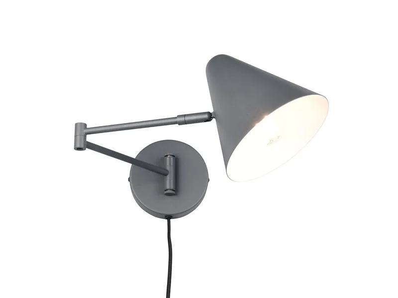 LED Wandleuchte mit Schalter, Stecker & Kabel, Höhe 16cm, dimmbar, LED wechselbar, Warmweiß, Schwenkarm Ausladung max. 54cm, Wandlampe, Leselampe inkl. E14 LED de Trio en Noir – photo produit