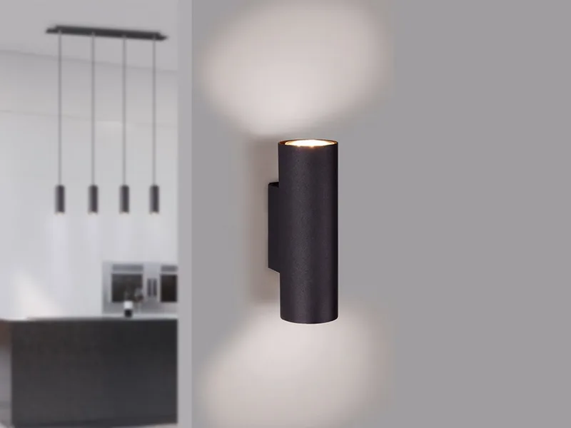 LED Wandleuchte Up & Down Höhe 18cm, inkl. GU10 LED, dimmbar, LED wechselbar, Warmweiß, kleine innen Wandlampe, indirekte Wand-Beleuchtung Wohnzimmer van Trio in Zwart – productfoto 2 van 5
