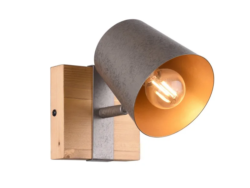 LED Wandstrahler mit Holz inkl. E14 LED, Höhe 14,5cm, dimmbar, LED wechselbar, Warmweiß, innen Strahler, Vintage Wand-Leuchte schwenkbar inkl. E14 LED de Trio en Argent – photo produit