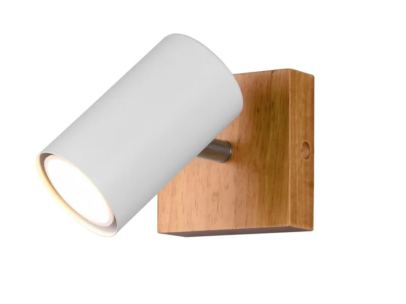LED Wandstrahler Spot schwenkbar Höhe 12cm inkl. GU10 LED, dimmbar, LED wechselbar, Warmweiß, kleine innen Wand-Leuchte, Strahler mit Holz de Trio en Blanc – photo produit