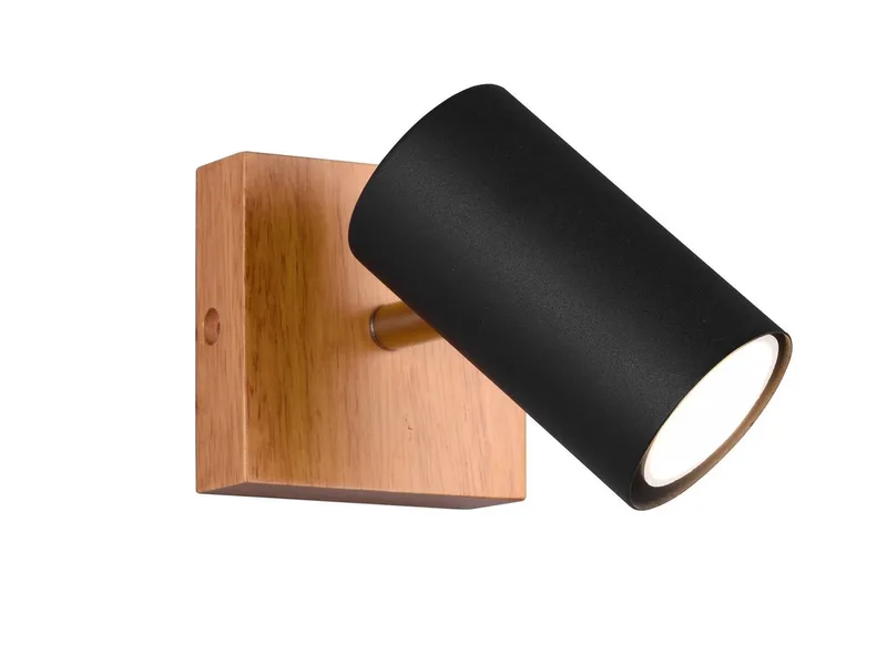 LED Wandstrahler Spot schwenkbar Höhe 12cm inkl. GU10 LED, dimmbar, LED wechselbar, Warmweiß, kleine innen Wand-Leuchte, Strahler mit Holz by Trio in Black – product photo