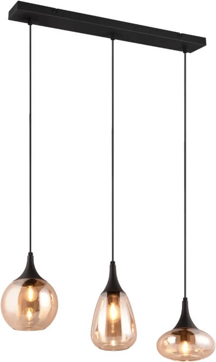 LUMINA - Hanglamp - mat - excl. 3x E14 40W - Amber glas fra Trio i Sort – produktbillede