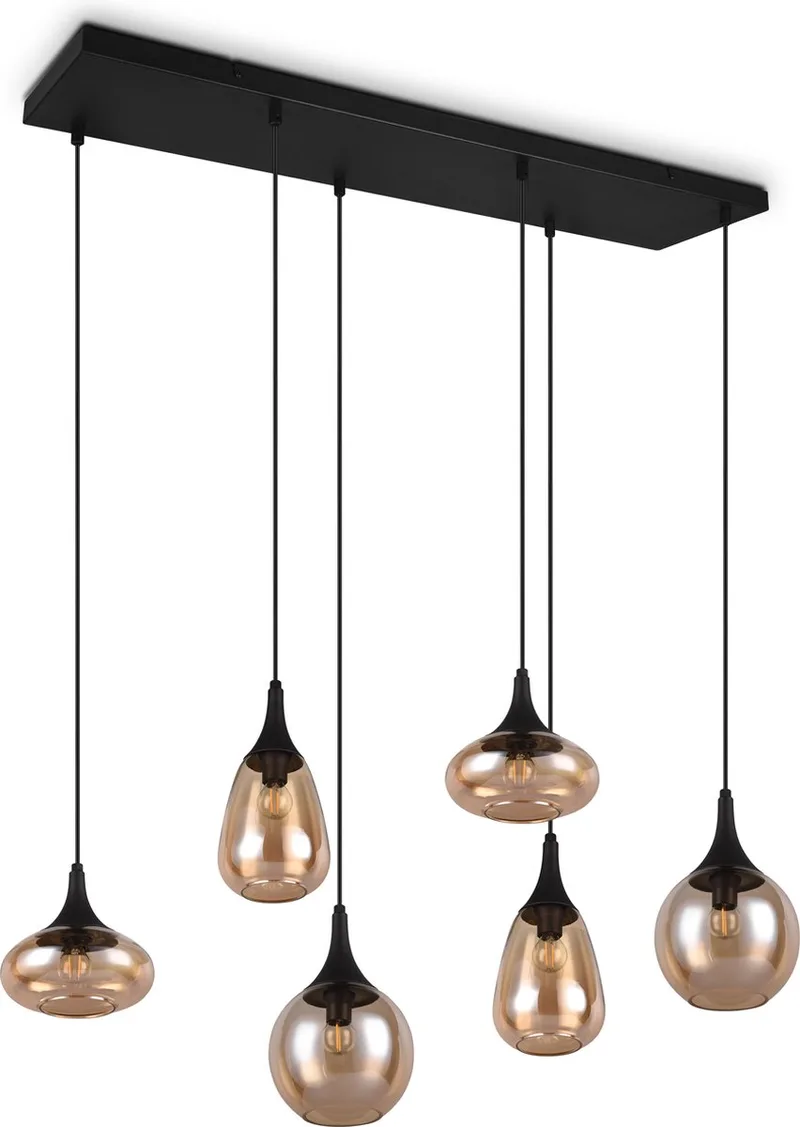 LUMINA - Hanglamp - Zwart - excl. 6x E14 40W - Aanpasbaar in hoogte - Amber glas by Trio in Anthracite – product photo