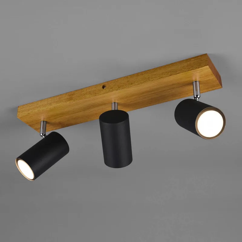 Marley plafondspot, mat zwart, 3-lamps de Trio en Lichtbruin, Zwart mat – photo produit