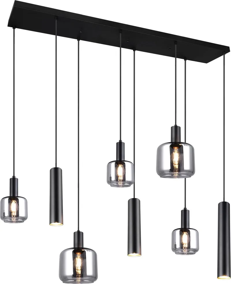 MATARO - Hanglamp - excl. 2x E27 4,9 W - Plafondbevestiging - In hoogte verstelbaar de Trio en Zwart mat – photo produit
