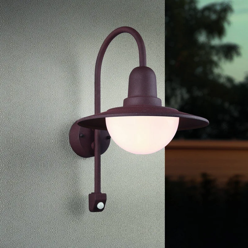 NORMAN buitenwandlamp met sensor, roestkleur, Ø 30 cm, metaal/glas, IP44 de Trio en Roest – photo produit