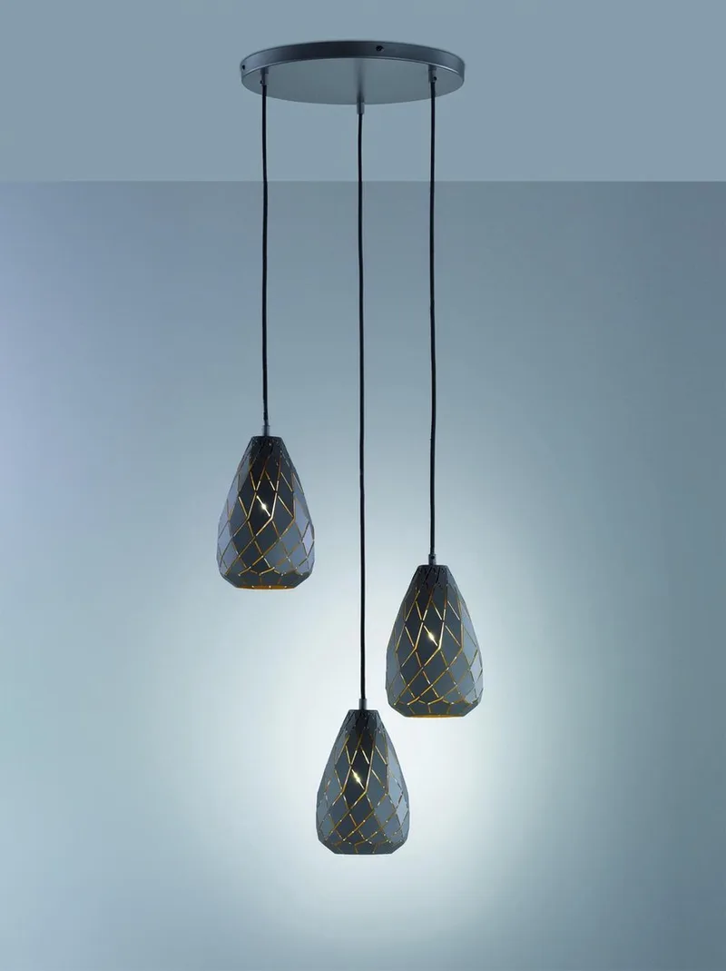 ONYX - Hanglamp - excl. 3x E27 4 W - Plafondbevestiging - In hoogte verstelbaar de Trio en Anthracite – photo produit
