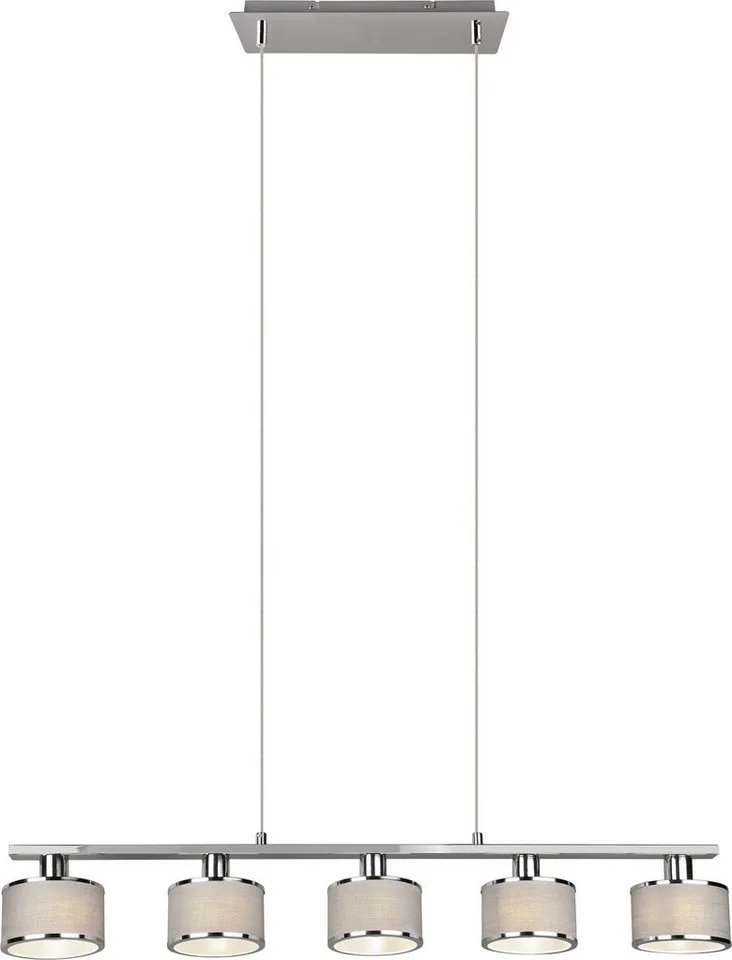 Pendelleuchte KAPRUN, Hängelampe mit Stoffschirmen, exkl E14, max 28W, Leuchtmittel wechselbar, warmweiß - kaltweiß, Höhe einstellbar bis max 150 cm, Stoffschirme + Metall de Trio en Argent – photo produit