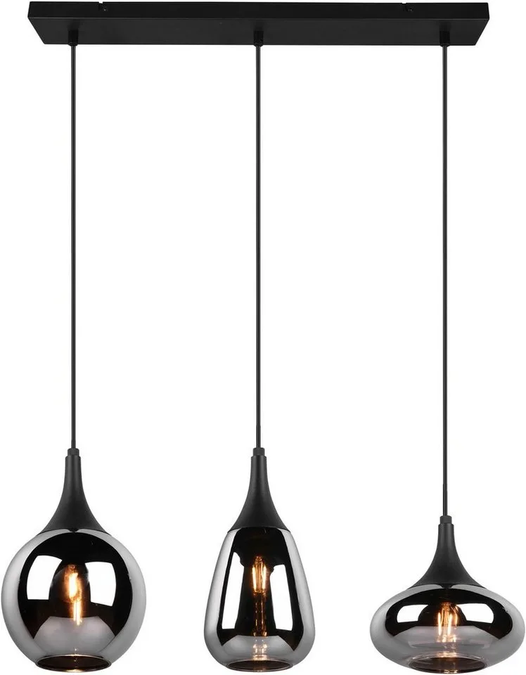 Pendelleuchte Lumina, ohne Leuchtmittel, warmweiß - kaltweiß, Hängelampe 3-flammig Glasschirm, exkl 3xE14 max 40W höhenverstellbar de Trio en Noir – photo produit