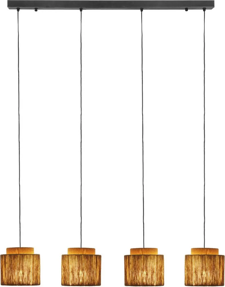 Pendelleuchte SMILLA, 4-flammige Hängelampe mit Jute Lampenschirmen Breite 121cm, Leuchtmittel wechselbar, warmweiß - kaltweiß, Höhe max 150 cm, exkl 4x E27 max 10W, Hängeleuchte Esstisch Küche von Trio in Beige, Schwarz – Produktfoto