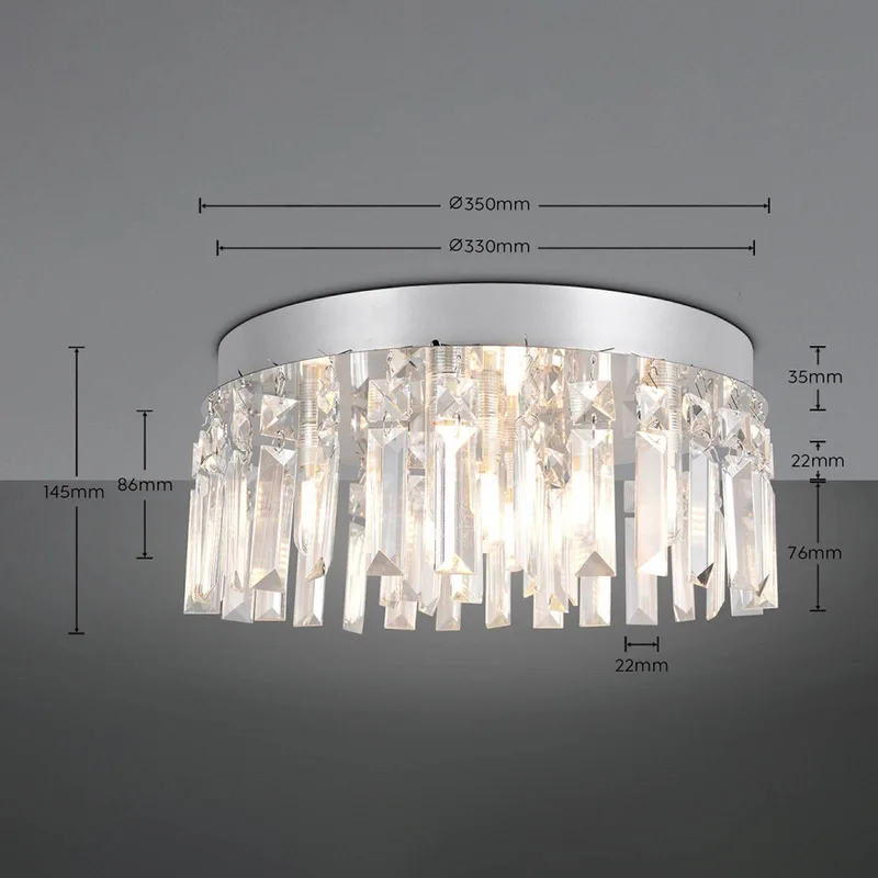 Plafondlamp Tommaso, wit, Ø 35 cm, kunststof, IP44 de Trio en Chrome, Helder – photo produit