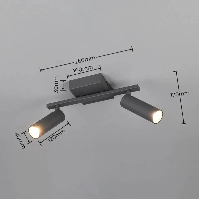 Plafondspot Dara, lengte 28 cm, metaal, 2-lamps. fra Trio i Antracit – produktbillede