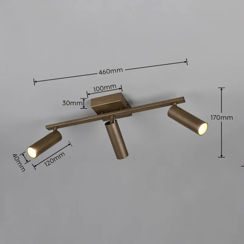 Plafondspot Dara, lengte 46 cm, platinakleurig metaal, 3-lamps. von Trio in Platina – Produktfoto