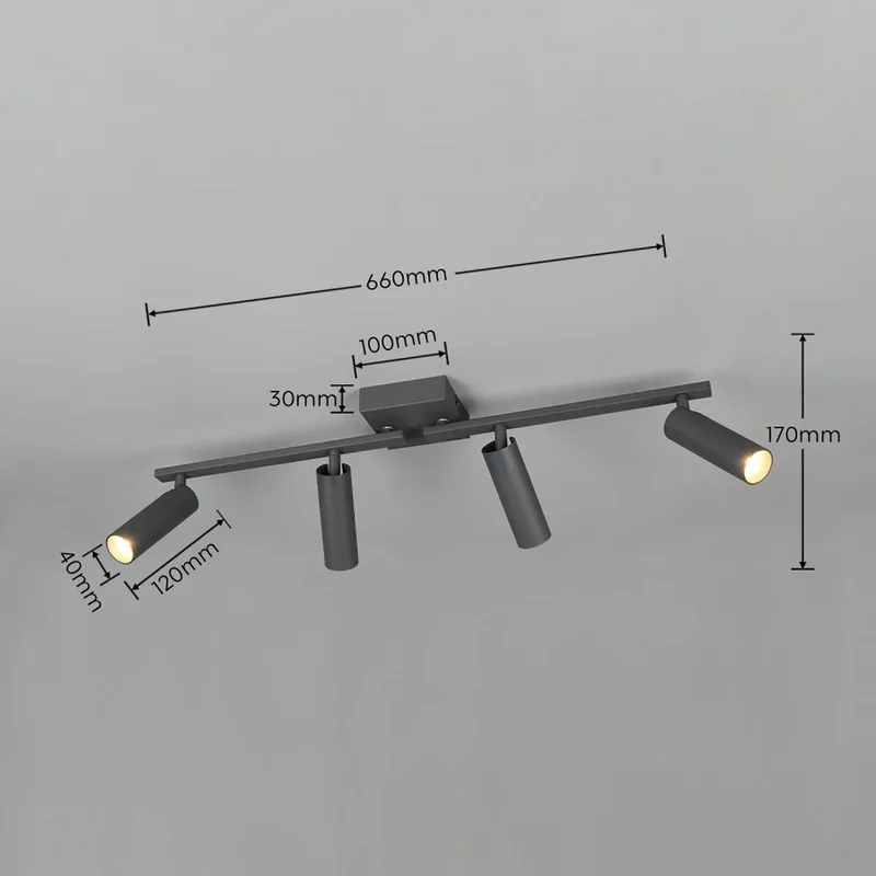 Plafondspot Dara, lengte 66 cm, metaal, 4-lamps. von Trio in Anthrazit – Produktfoto