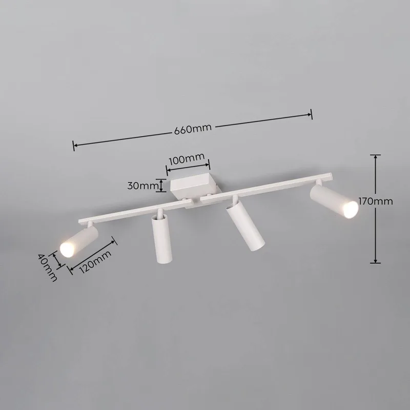 Plafondspot Dara, lengte 66 cm, metaal, 4-lamps. de Trio en Gris – photo produit