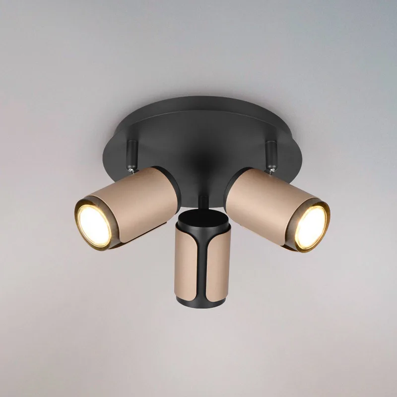 Plafondspot Gillan, coffee, 3-lamps, rond, metaal, GU10 de Trio en Koffiebruin, Noir – photo produit