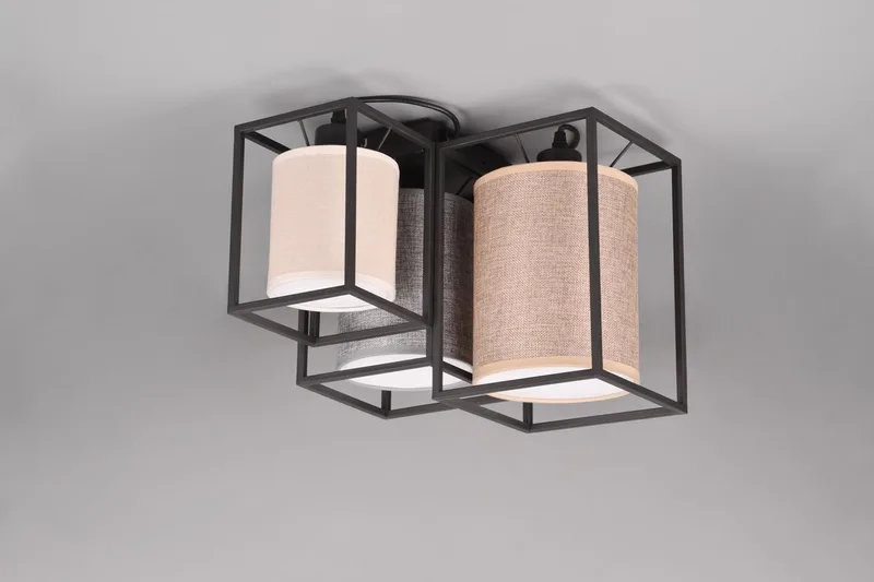 Reality Plafonniere Ross excl. 3xE27 max.40,0 W Textiel Pastel kleuren L46,5 L36 H28,5 de Trio en Beige – photo produit