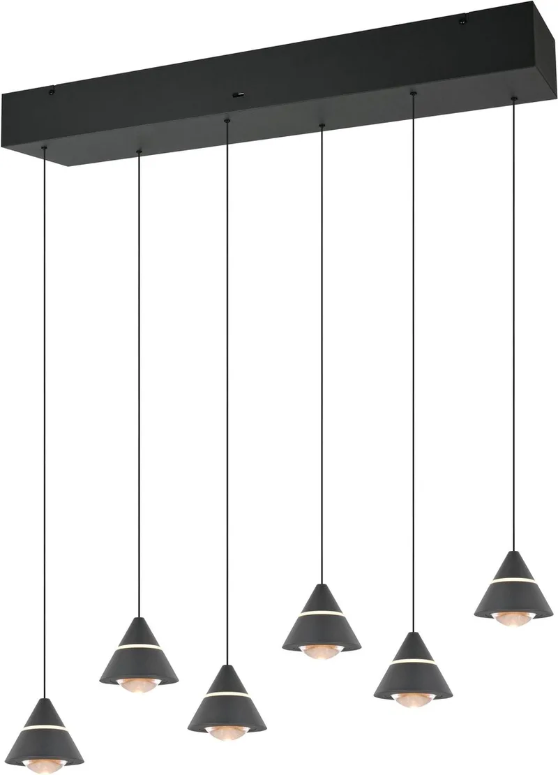ROMEO - Hanglamp - incl. 6x SMD 7 W - Plafondbevestiging - Traploos in hoogte verstelbaar - DIP - Schakelaar - Niet dimbaar de Trio en Zwart mat – photo produit