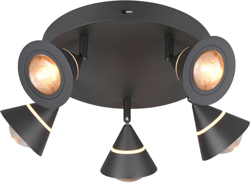 ROMEO - Plafondlamp - incl. 5x SMD 7 W - Zwenkbaar - Plafondbevestiging - DIP - Schakelaar fra Trio i Zwart mat – produktbillede