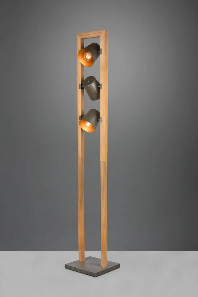 Stehlampe Bell, ohne Leuchtmittel, Leuchtmittel wechselbar, Warmweiß, 3-flammig mit Schirmen in Glocken-Optik, Holz-Nickel-Antik Kombination fra Trio i Sølv – produktbillede