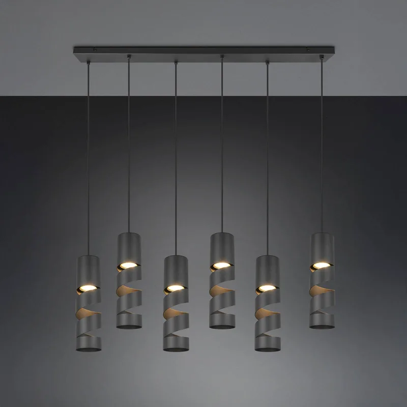 Stream hanglamp, Lengte 100 cm 6-lamps metaal GU10 van Trio in Zwart – productfoto