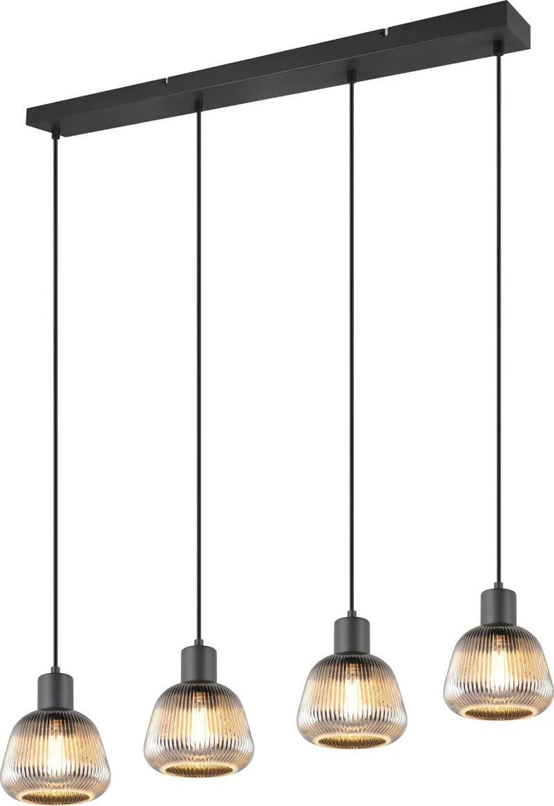 TARIFA - Hanglamp - Industrieel Rookglas - excl. 4x E27 4 W - Plafondbevestiging - In hoogte verstelbaar by Trio in Zwart mat – product photo