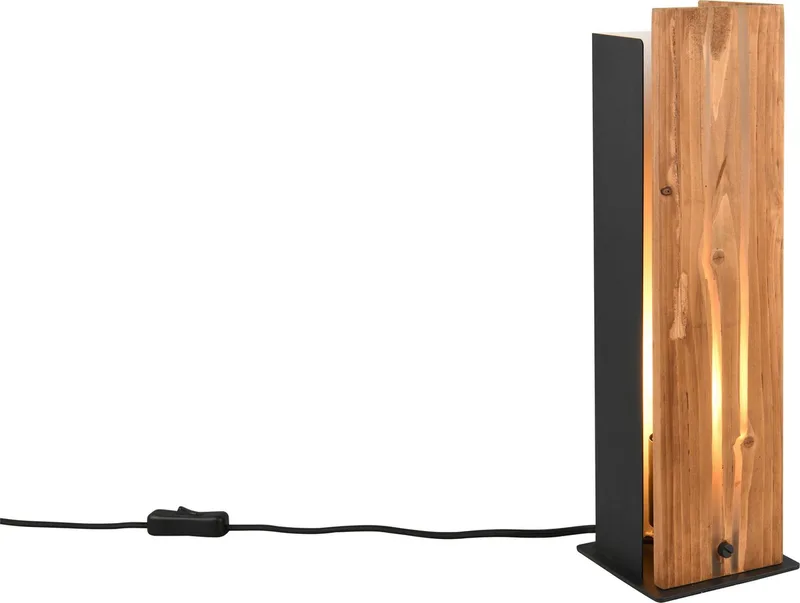 Tischleuchte KARUNI, Tischlampe aus Metall + Holz naturbelassen, indirektes Licht, Ein-/Ausschalter, Leuchtmittel wechselbar, warmweiß - kaltweiß, exkl 1x E27 max 10W Höhe 40cm Holz Nachttischlampe Schreibtischlampe fra Trio i Beige – produktbillede