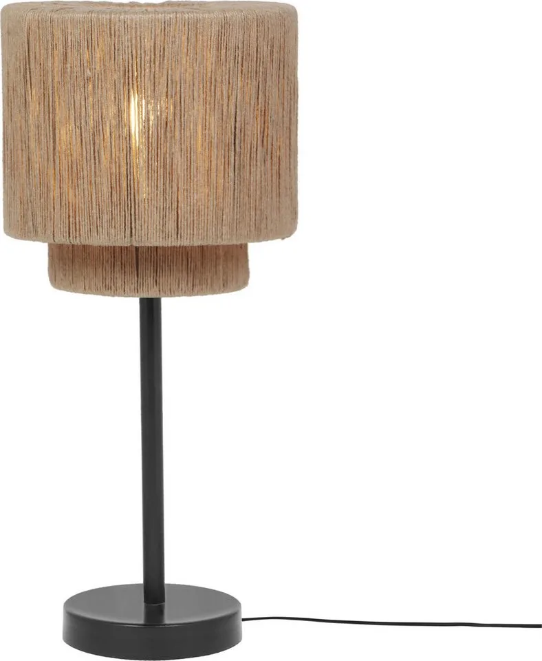Tischleuchte SMILLA, runde Tischlampe mit Jute Lampenschirm Ø 21 cm Höhe 45cm, Ein-/Ausschalter, Leuchtmittel wechselbar, warmweiß - kaltweiß, exkl 1x E27 max 10W, Schnurschalter, Nachttischlampe, Wohnzimmer by Trio in Beige, Black – product photo