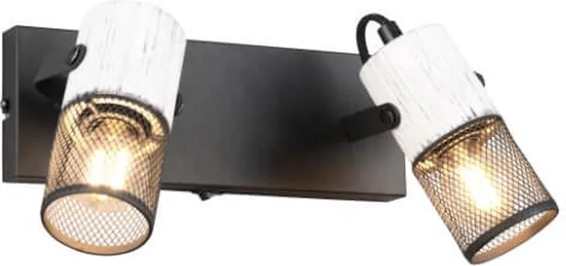 TOSH - Spot - excl. 2x E14 15W - Wandspot met schakelaar - Houten elementen in wit de Trio en Zwart Wit – photo produit