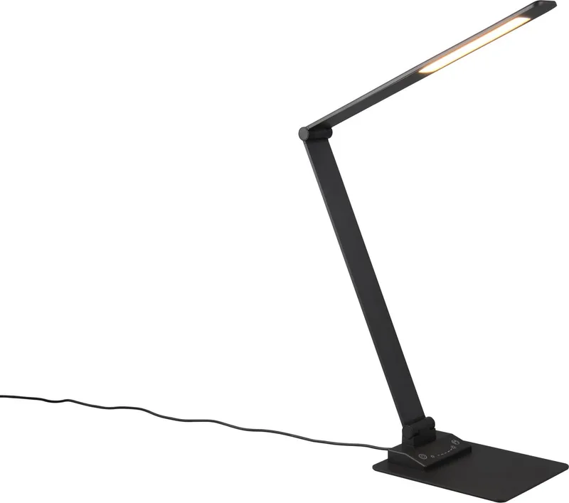 TRAVIS - Tafellamp - Bureaulamp - incl. 1x SMD 6,5W - Geïntegreerde dimmer - Memory functie - USB-poort - Oplaadfunctie de Trio en Zwart mat – photo produit 1 sur 4