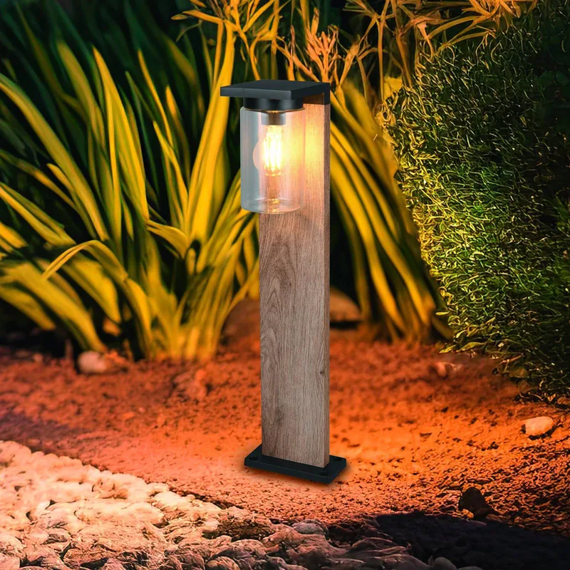 Tuinpadverlichting ARDILA, houtlook, hoogte 65 cm, metaal/glas, IP44 de Trio en Hout – photo produit