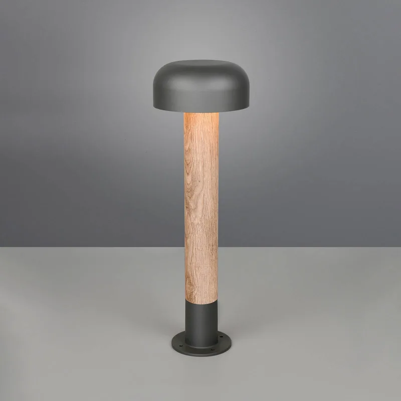 Tuinpadverlichting Fraser, grijs/houtlook, aluminium, IP54, hoogte 84,5 cm från Trio i Hout, Mörkgrå – produktbild