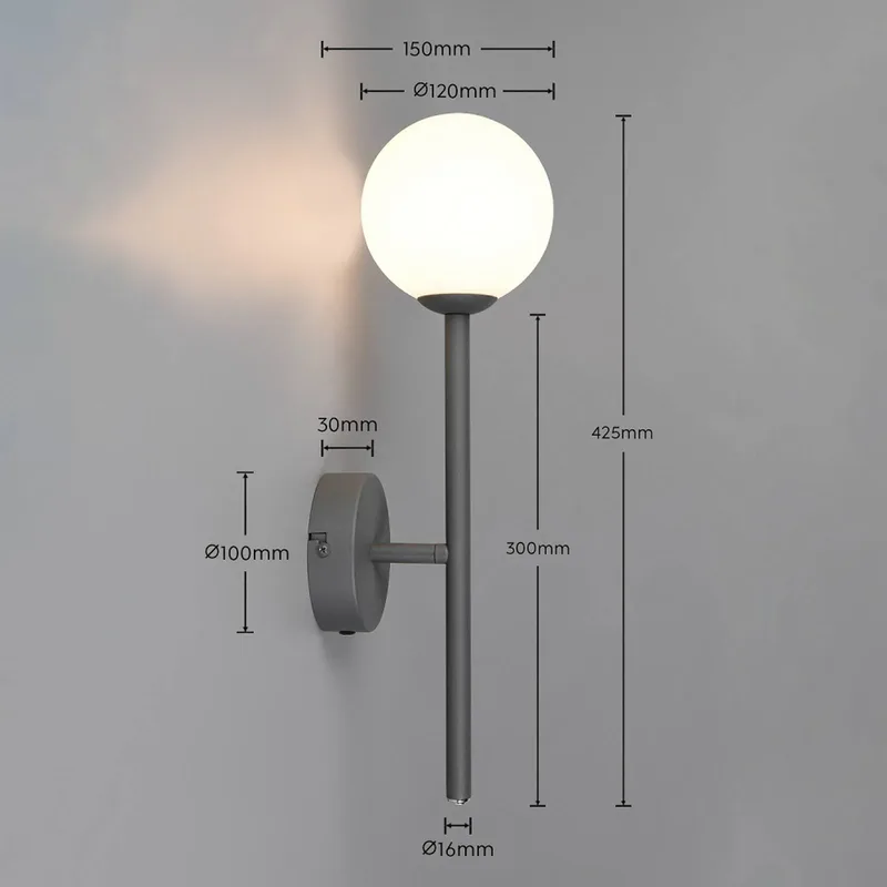 Wandlamp Firano, antraciet, hoogte 42 cm, metaal de Trio en Anthracite, Blanc – photo produit