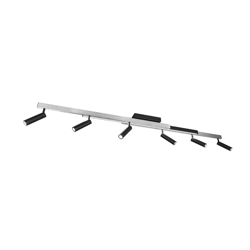 Zeno LED plafondspot, 6 spots, geborsteld aluminium/zwart, metaal fra Trio i Geborsteld aluminium, Sort – produktbillede