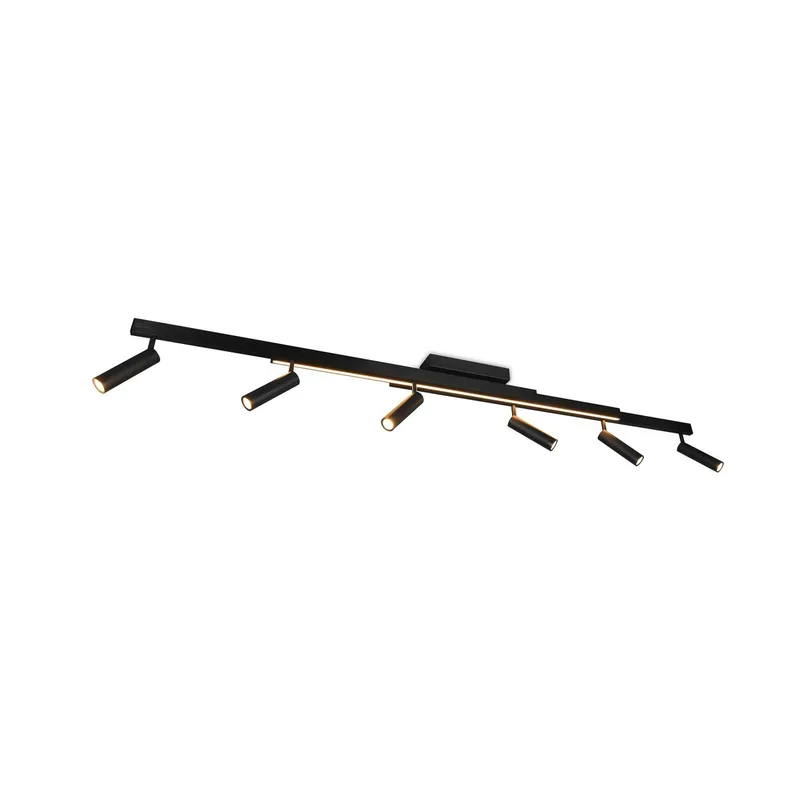 Zeno plafondspot, 6 spots, mat zwart, metaal de Trio en Zwart mat – photo produit