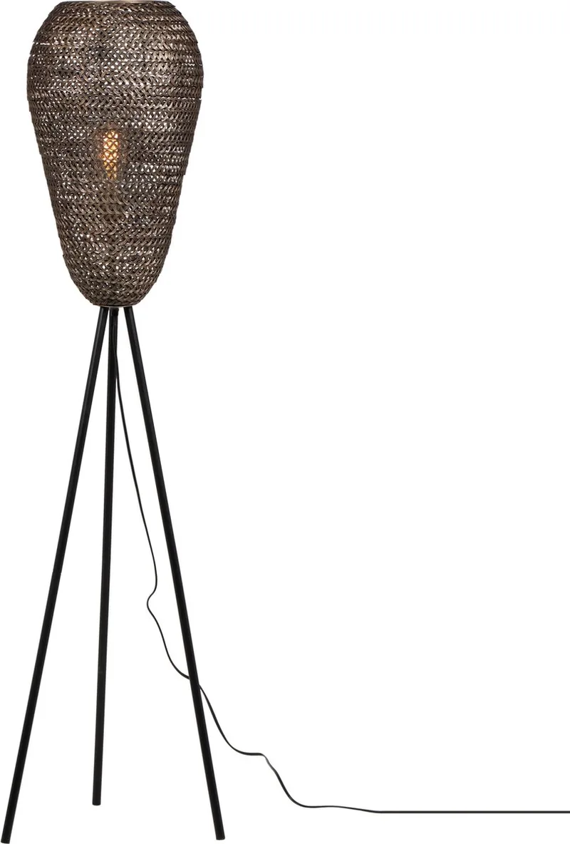 ZIVA - Vloerlamp - excl. 1x E27 4 W - Voetschakelaar de Trio en Oud messing – photo produit