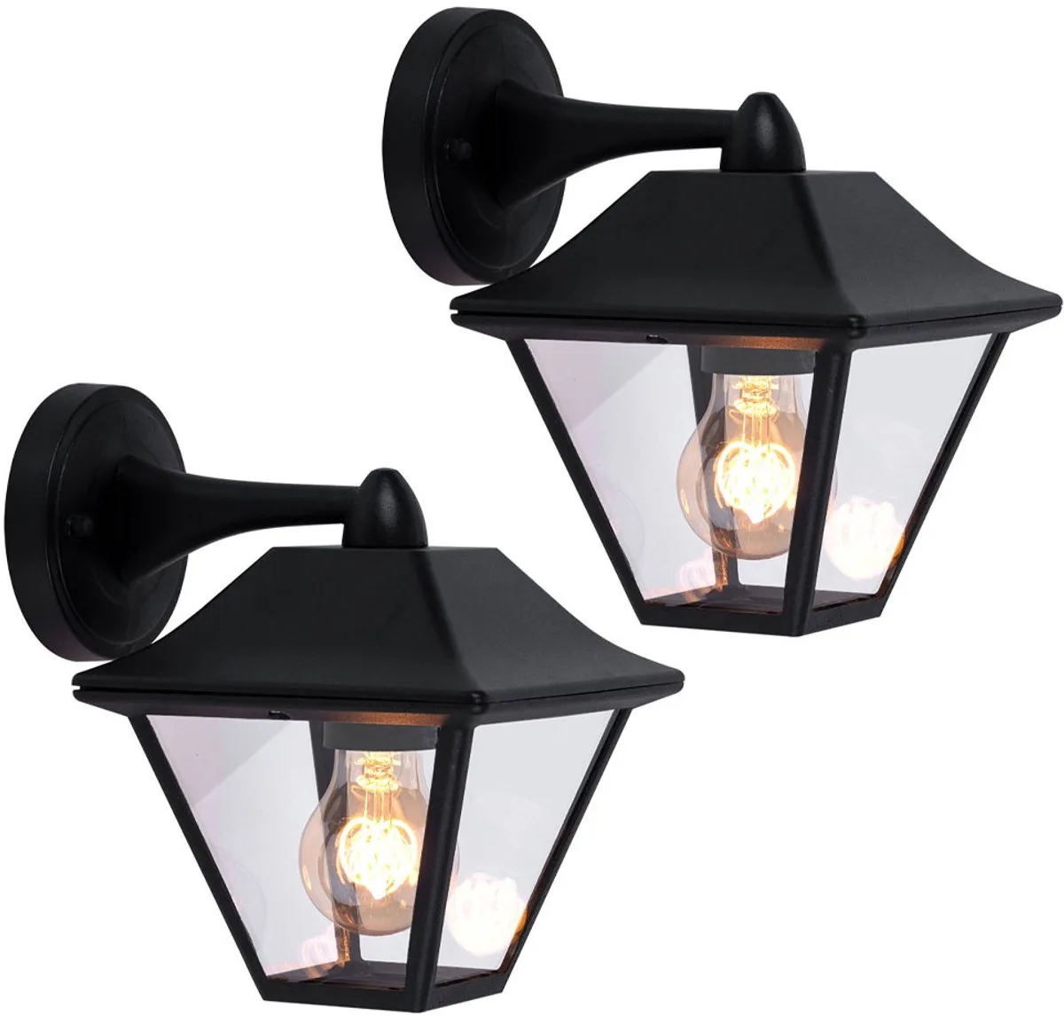 Buitenlamp wandlamp huis lantaarn wandlamp helder glas, aluminium, E27 fitting, DxH 23,5x22,5 cm, set van 2 de V-TAC en Noir – photo produit