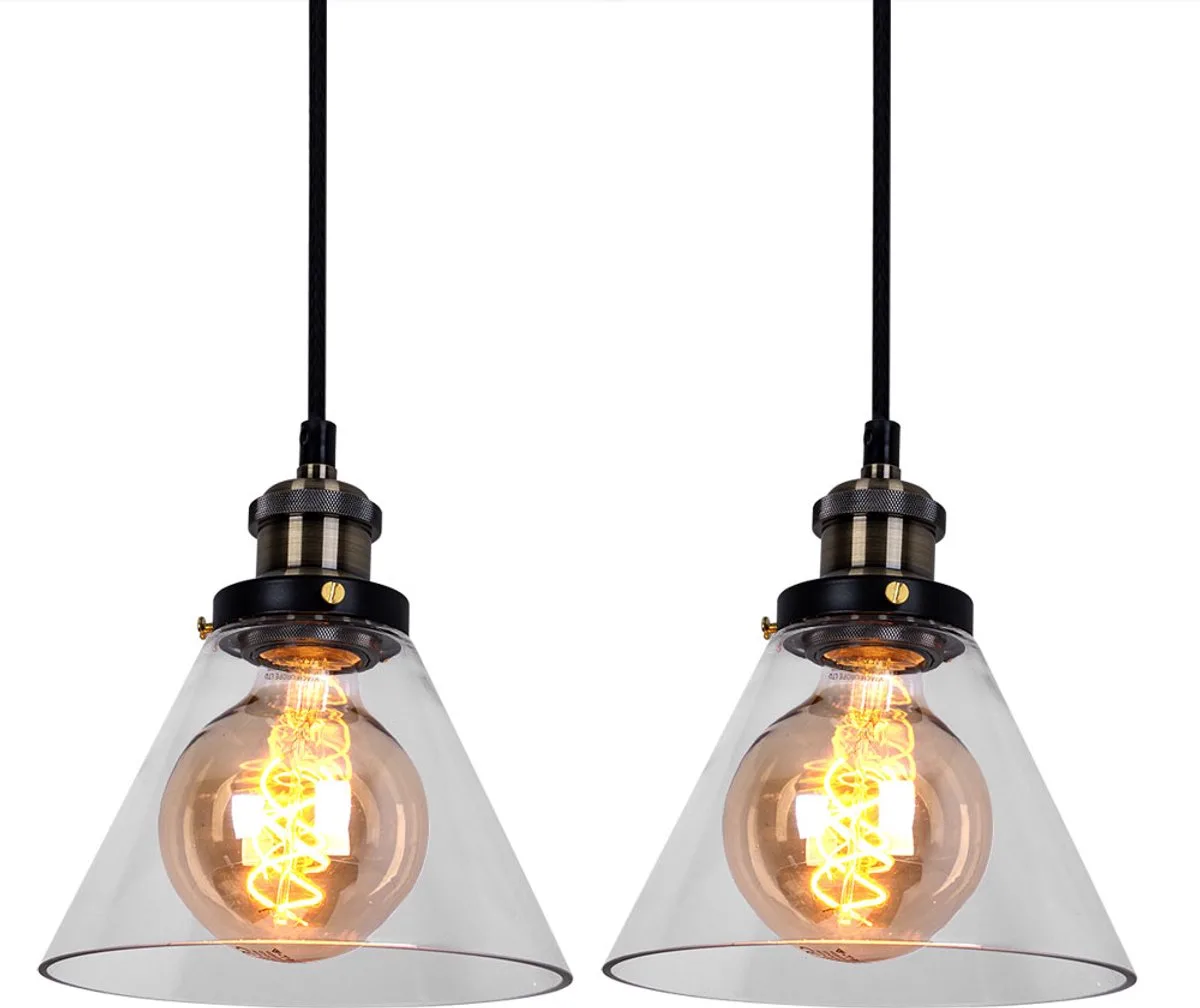 Hanglamp Hanglamp Eetkamerlamp, metaal glazen kap helder, 1x E27 fitting, DxH 18x110cm, set van 2 von V-TAC in Schwarz – Produktfoto