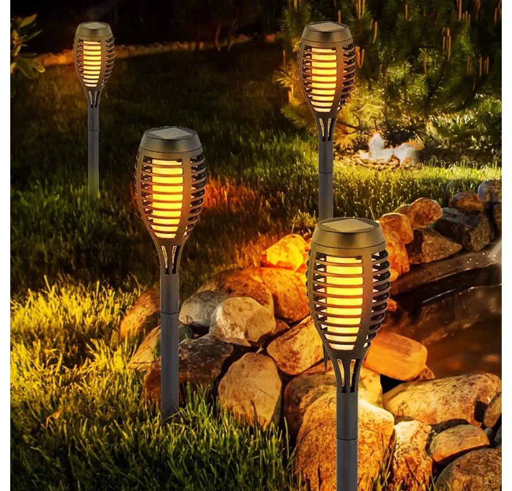 LED Gartenfackel, LED-Leuchtmittel fest verbaut, Warmweiß, 4x Solar Flammen Fackeln Gartenleuchte Solarlicht im Freien de V-TAC en Noir – photo produit