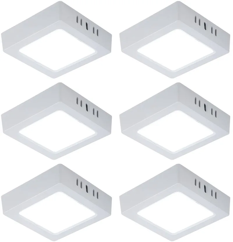 LED plafondlamp woonkamerverlichting halverlichting opbouw paneel vierkante keukenlamp, wit kunststof, 6W 660lm 6500K koel wit, L 12 cm , set van 6 fra V-TAC i Hvid – produktbillede