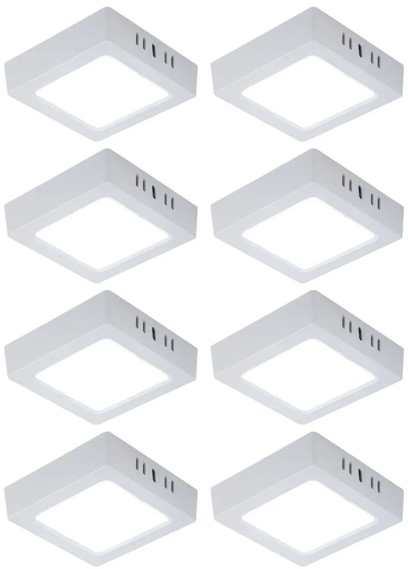 LED plafondlamp woonkamerverlichting halverlichting opbouw paneel vierkante keukenlamp, wit kunststof, 6W 660lm 6500K koel wit, L 12 cm , set van 8 by V-TAC in White – product photo