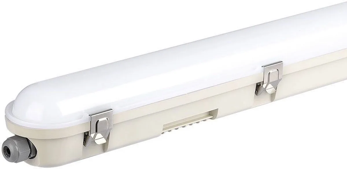 Plafondlamp wit diffuser LED natte ruimte garageverlichting, werkplaats IP65 neutraal wit, kunststof, 1x LED 48W 5760lm 4000K, LxBxH 150x7,8x7,2 cm by V-TAC in White – product photo