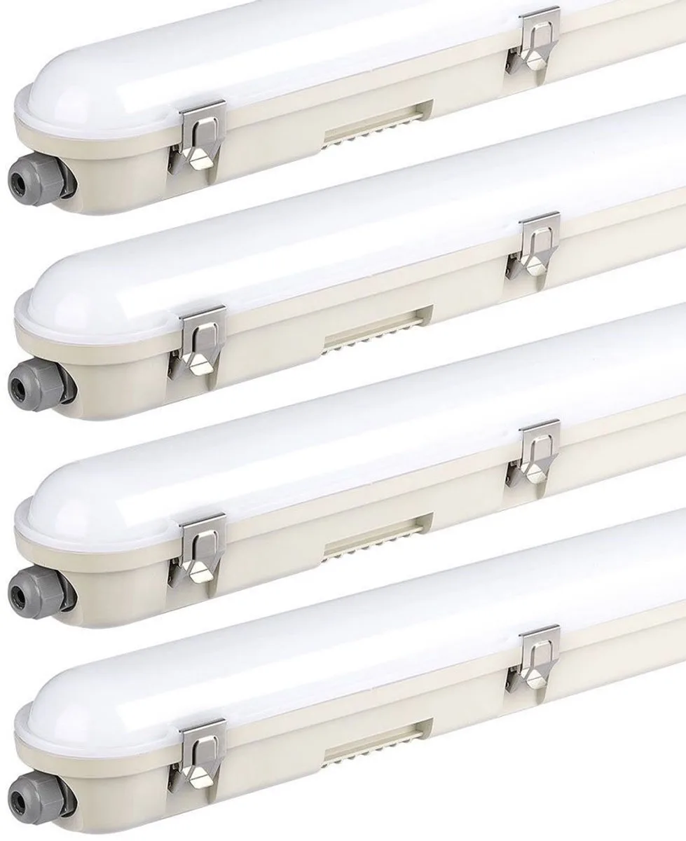 Plafondlamp wit diffuserlicht LED natte ruimte garageverlichting, werkplaatsverlichting IP65 neutraal wit, 1x LED 48W 5760lm 4000K, LxBxH 150x7,8x7,2 cm, set van 4 de V-TAC en Blanc – photo produit