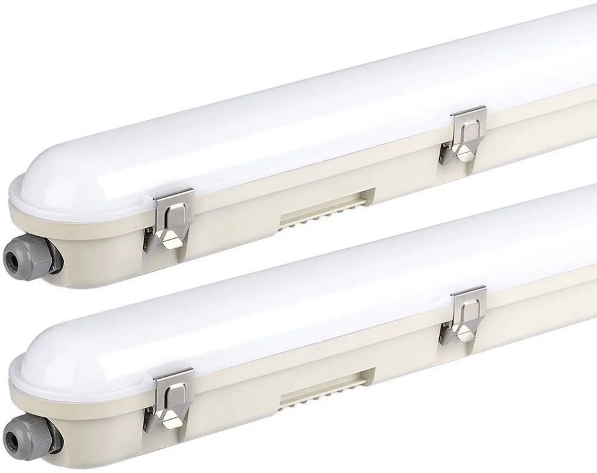 Plafondlamp wit diffusor LED natte ruimte garageverlichting, werkplaatsverlichting IP65 neutraal wit, 1x LED 48W 5760lm 4000K, LxBxH 150x7,8x7,2 cm, set van 2 fra V-TAC i Hvid – produktbillede